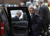 Barack Obama enters car after holding his first press conference as President-elect Obama on November 7, 2008 at the Chicago Hilton with his Transition Advisory Board.