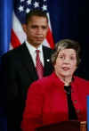 Barack Obama appoints Arizona Governor Janet Napolitano as the cabinet nominee for  Homeland Security Chief nominee in Chicago on December 1, 2008.