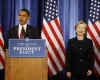 Barack Obama appoints Hillary Clinton as his Secretary of State Nominee at Chicago press conference on December 1, 2008.
