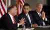 Barack Obama talks with PA Governor Edward Rendell at a bipartisan meeting with US Governors at Congress Hall in Philadelphia on December 2, 2008.