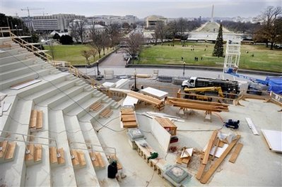 Construction continues on the Inauguration platform in Washington, DC on December 4, 2008.
