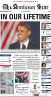 The Anniston Star (Alabama) newspaper front page on November 5, 2008 featuring Barack Obama's historic victory as the 44th US President.