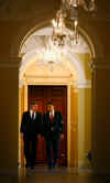 UK Prime Minister Gordon Brown and Barack Obama meet at the British Embassy in Washington on April 17, 2008.