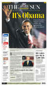 The Baltimore Sun newspaper front page on November 5, 2008 featuring Barack Obama's historic victory as the 44th US President.