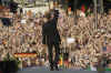 Barack Obama waves to a huge crowd on July, 24 2008 in Berlin Germany under Victory Column while on a European tour.