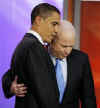 Barack Obama on January 5, 2008 with John McCain backstage at the New Hampshire Republican and Democratic Debates.
