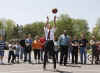 Barack Obama throws a few hoops while on the 2008 campaign trail. These photos are from Obama's visit to Elkhart Indiana School. Obama played basketball on the night before the election. Obama campaign photos taken May 4, 2008.