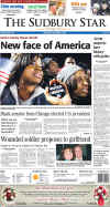 The Sudbury Star - November 5, 2008 - Barack Obama's historic victory on the front page of Canadian newspapers.