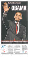 The Des Moines Register newspaper front page on November 5, 2008 featuring Barack Obama's historic victory as the 44th US President.