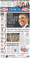 The Great Falls Tribune newspaper front page on November 5, 2008 featuring Barack Obama's historic victory as the 44th US President.