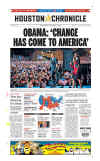 The Houston Chronicle newspaper front page on November 5, 2008 featuring Barack Obama's historic victory as the 44th US President.