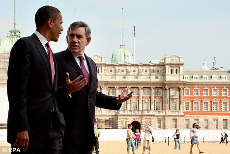 Senator Barack Obama meets UK Prime Minister Gordon Brown in London on July 26, 2008.