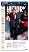 The Kansas City Star newspaper front page image on November 5, 2008 featuring Barack Obama's historic victory as the 44th US President.