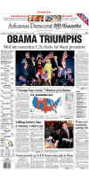 The (Little Rock) Arkansas Democrat Gazette newspaper front page image on November 5, 2008 featuring Barack Obama's historic victory as the 44th US President.