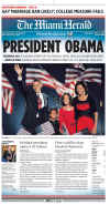 The Miami Herald newspaper front page image on November 5, 2008 featuring Barack Obama's historic victory as the 44th US President.