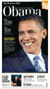 The (Norfolk) Virginian Pilot newspaper front page image on November 5, 2008 featuring Barack Obama's historic victory as the 44th US President.
