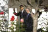 President George W. Bush and President-elect Barack Obama walk in the Collande at the White House on November 10, 2008.