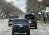 Barack Obama's motorcade drives down Martin Luther King Boulevard enroute to Obama's Chicago transition office on November 13, 2008.