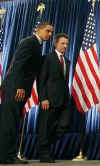 Barack Obama with Timothy Geithner. Obama announces his Economic Policy Team at a press conference in Chicago on November 24, 2008.