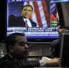 Barack Obama is broadcast on the floor of the NYSE on November 5, 2008.