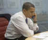 Barack Obama on the phone in his Chicago office on November 6, 2008.