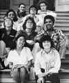 Barack Obama oh the steps of his scholl with his classmates. Barack Obama school photo circa 1970s.
