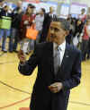 Barack Obama says " I voted." at Shoesmith School in Chicago on November 4, 2008.