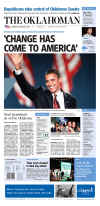 The Oklahoman newspaper front page image on November 5, 2008 featuring Barack Obama's historic victory as the 44th US President.