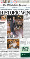 The Philadelphia Inquirer newspaper front page image on November 5, 2008 featuring Barack Obama's historic victory as the 44th US President.