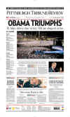 The Pittsburg Tribune Review newspaper front page image on November 5, 2008 featuring Barack Obama's historic victory as the 44th US President.