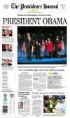 The Providence Journal newspaper front page image on November 5, 2008 featuring Barack Obama's historic victory as the 44th US President.