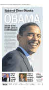 The Richmond (VA) Times Dispatch newspaper front page image on November 5, 2008 featuring Barack Obama's historic victory as the 44th US President.