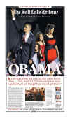 The Salt LakeTribune newspaper front page image on November 5, 2008 featuring Barack Obama's historic victory as the 44th US President.