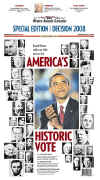 The Straten Island Advance newspaper front page image on November 5, 2008 featuring Barack Obama's historic victory as the 44th US President.