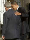 President George W. Bush and President-elect Barack Obama enter the White House on November 10, 2008.)