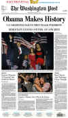 The Washington Post newspaper front page image on November 5, 2008 featuring Barack Obama's historic victory as the 44th US President.