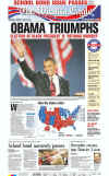 The Wichita Eagle newspaper front page image on November 5, 2008 featuring Barack Obama's historic victory as the 44th US President.