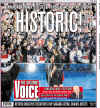 The (Wilkes Barre PA) Citizens Voice newspaper front page image on November 5, 2008 featuring Barack Obama's historic victory as the 44th US President.