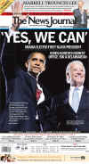 The (Wilmington News Journal newspaper front page image on November 5, 2008 featuring Barack Obama's historic victory as the 44th US President.