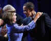 House Speaker Nancy Pelosi congratulates Democratic Presidential Nominee Barack Obama at the Democratic National Convention in Denver, Colorado on August 27, 2008.