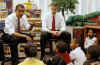 Barack Obama and Arne Duncan, the chief of Chicago Public Schools, meet with children at a Chicago school. Obama announced Duncan as nominee for Education Secretary at a press conference at the Dodge Renaissance Academy in Chicago on December 16, 2008.