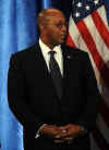 Barack Obama appoints former Dallas Mayor Ron Kirk as Trade Representative at a Chicago press conference on December 19, 2008.