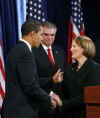Barack Obama appoints Karen Mills as Administrator of the Small Business Administration at a Chicago press conference on December 19, 2008