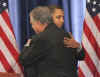 Barack Obama hugs Illinois Representative Ray LaHood  appointed as Secretary of Transport at a Chicago press conference on December 19, 2008.