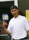 Barack Obama gives the "shaka" sign after workout at Semper Fit gym on US Marine Corps Base in Kailua on December 27, 2008.