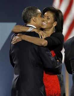 Barack's wife Michelle Robinson Obama was born in Chicago in 1964. Photo: Barack hugs Michelle after his historic November 4, 2008 Presidential victory speech in Hyde Park Chicago.