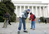 A floor is installed behind the Lincoln Memorial for the inauguration of President Barack Obama on January 20, 2009.