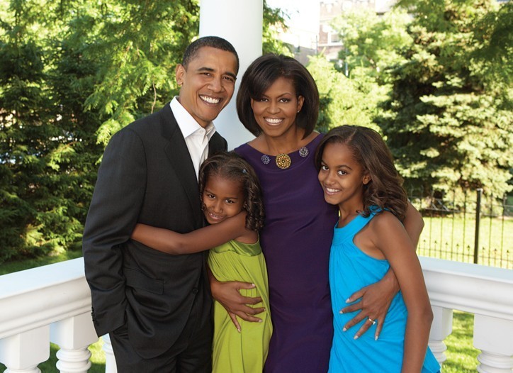 The Obama Family - Barack, Sasha, Michelle, Malia (left to right). Photo: © Essence Magazine 2008