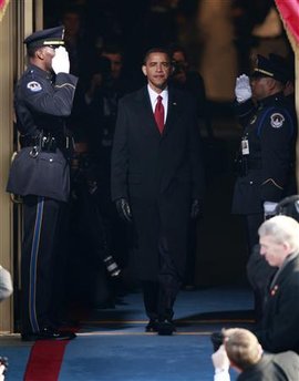 Barack Obama arrives for his swearing in ceremony.