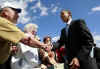 President Barack Obama is welcomed by supporters at MacDill AFB in Fort Meyers.